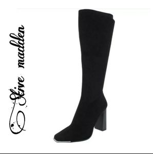 Steve Madden Womens Fedora Square Toe Block Heel Knee-High Boots Shoes